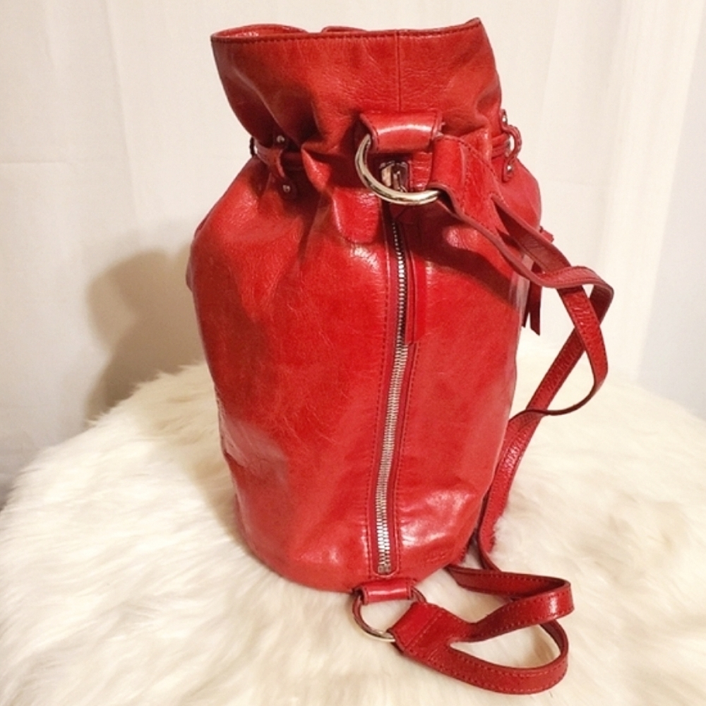 HOBO Int'l RARE Red Leather Pull String Backpack - Picture 5 of 9